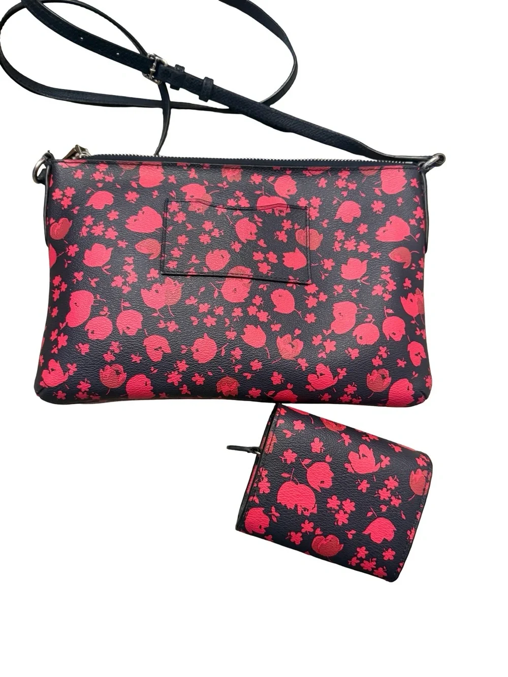 Coach Black & Red Floral Crossbody and Wallet Set